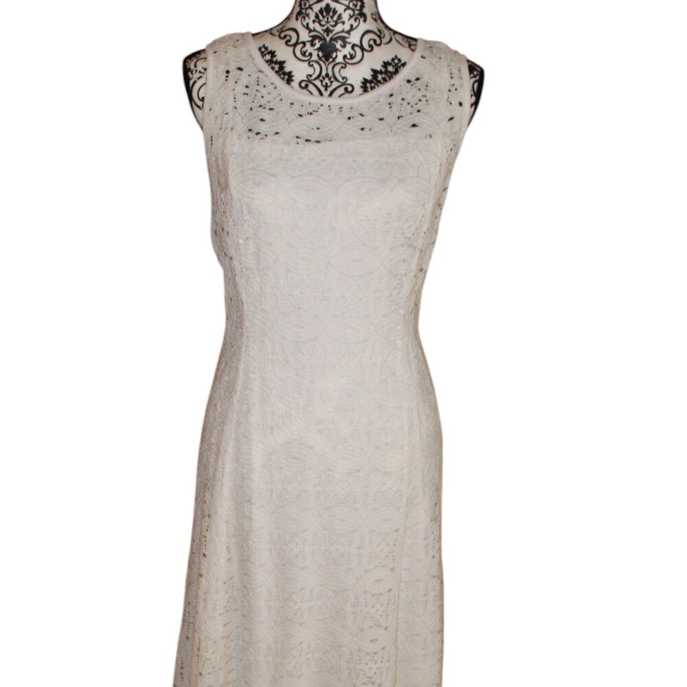 Apt 9 Women’s White Lace Crochet Sleeveless Fit & Flare Midi Dress L Pre-Loved
